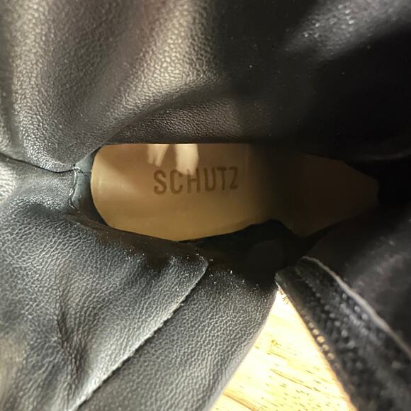 Schutz NWOB Jorian Crocodile Embossed Leather Bootie Black Size 5B Wedge Heel - Picture 8 of 8